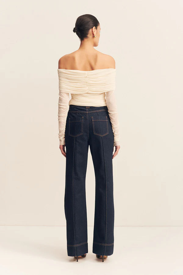 Mira Long Sleeve Off Shoulder Top - Ivory