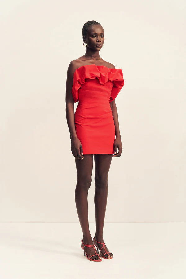 Campbell Strapless Bubble Mini Dress - Goji