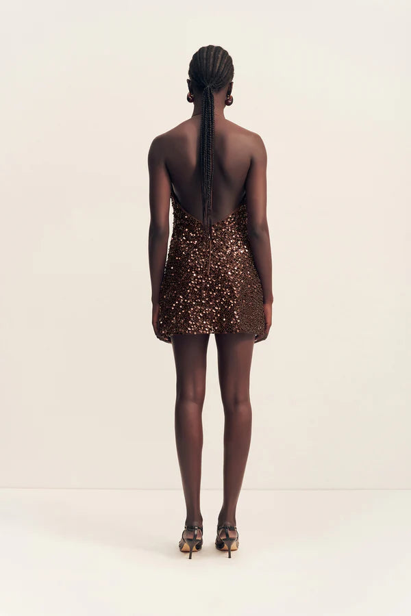 Everly High Neck Cowl Mini Dress - Chestnut