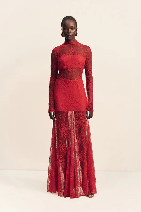 Labyrinth Lace Maxi Dress - Cherry