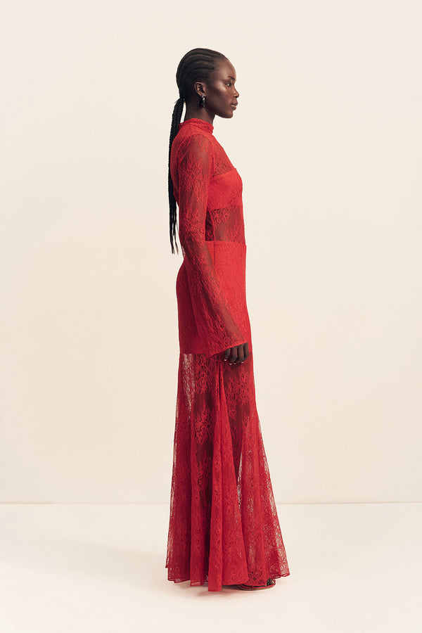 Labyrinth Lace Maxi Dress - Cherry