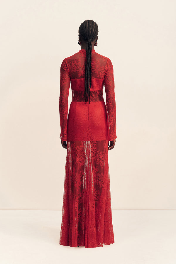 Labyrinth Lace Maxi Dress - Cherry