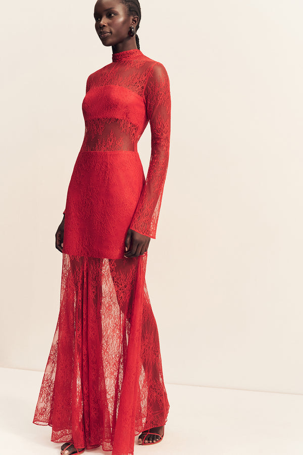 Labyrinth Lace Maxi Dress - Cherry