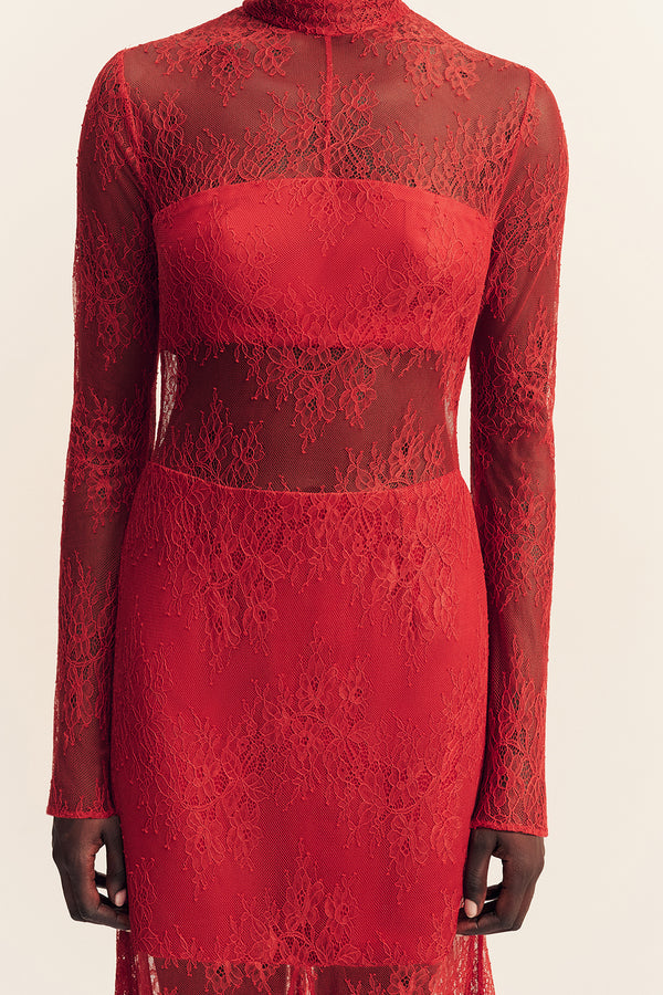 Labyrinth Lace Maxi Dress - Cherry