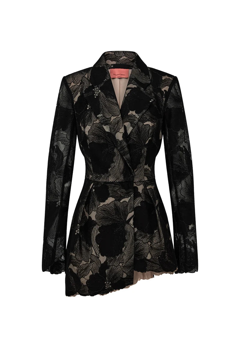 Sheer Force Peplum Blazer - Black