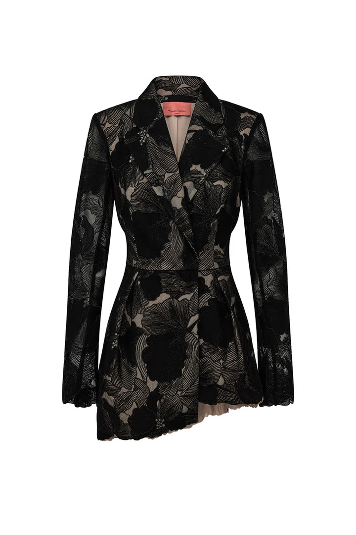 Sheer Force Peplum Blazer - Black