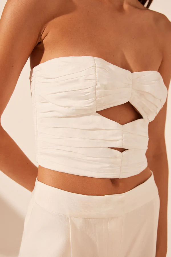 Blanc Linen Strapless Cut Out Ruched Top - Ivory