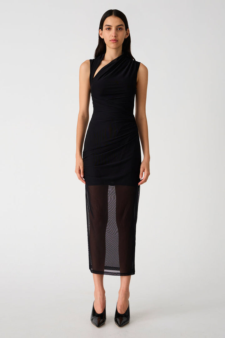 Tillie Mesh Midi Dress - Black