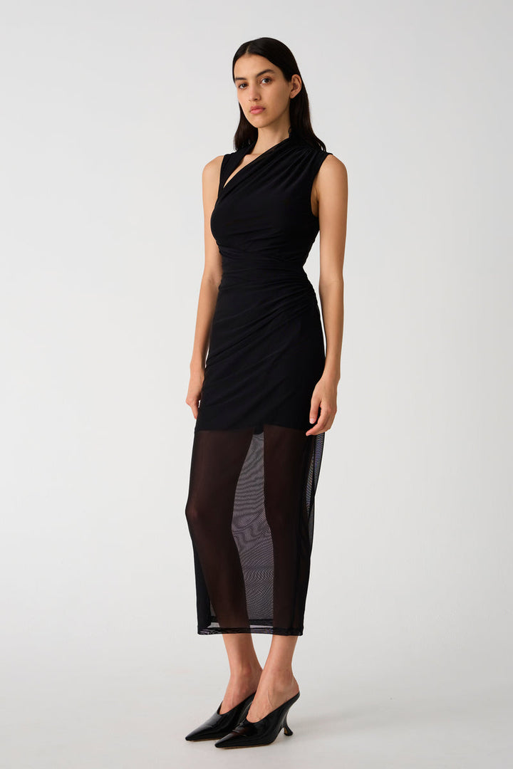 Tillie Mesh Midi Dress - Black