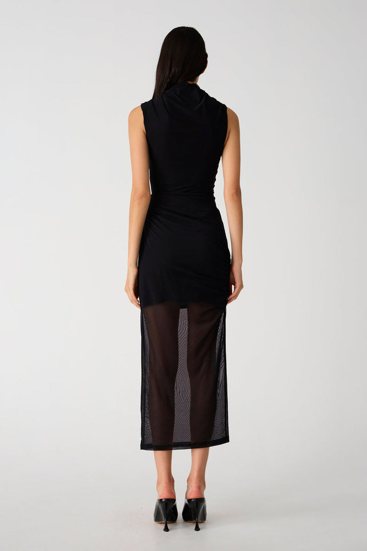 Tillie Mesh Midi Dress - Black
