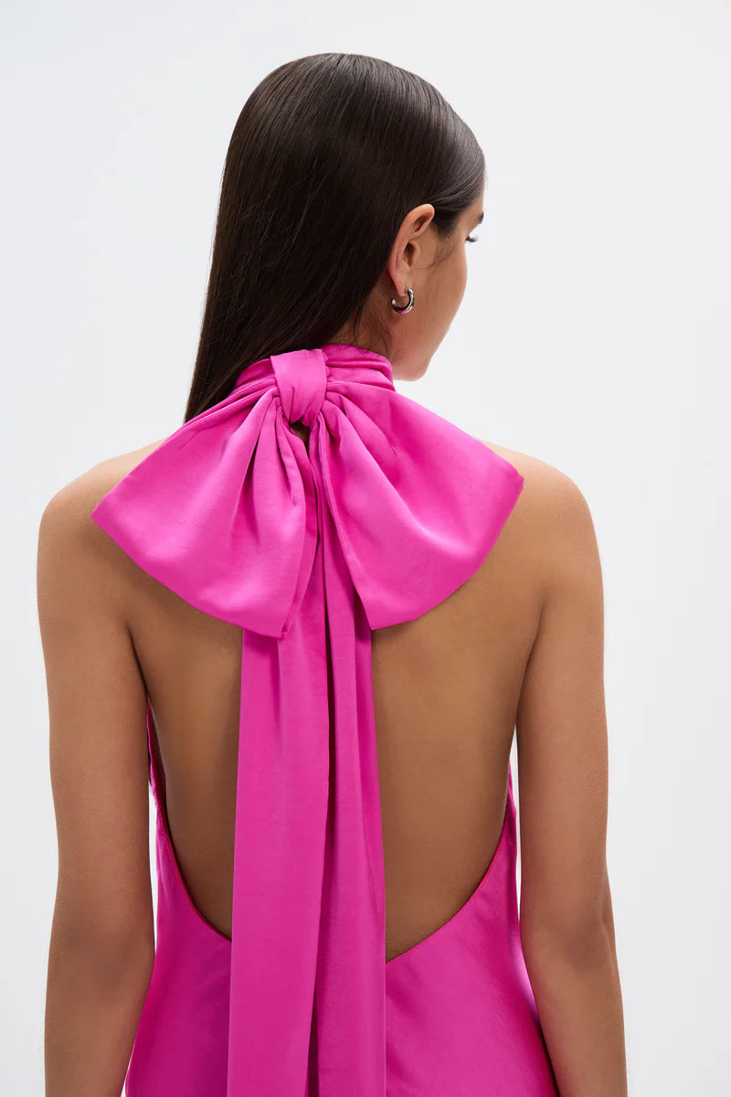 Evianna Satin Dress - Hot Pink