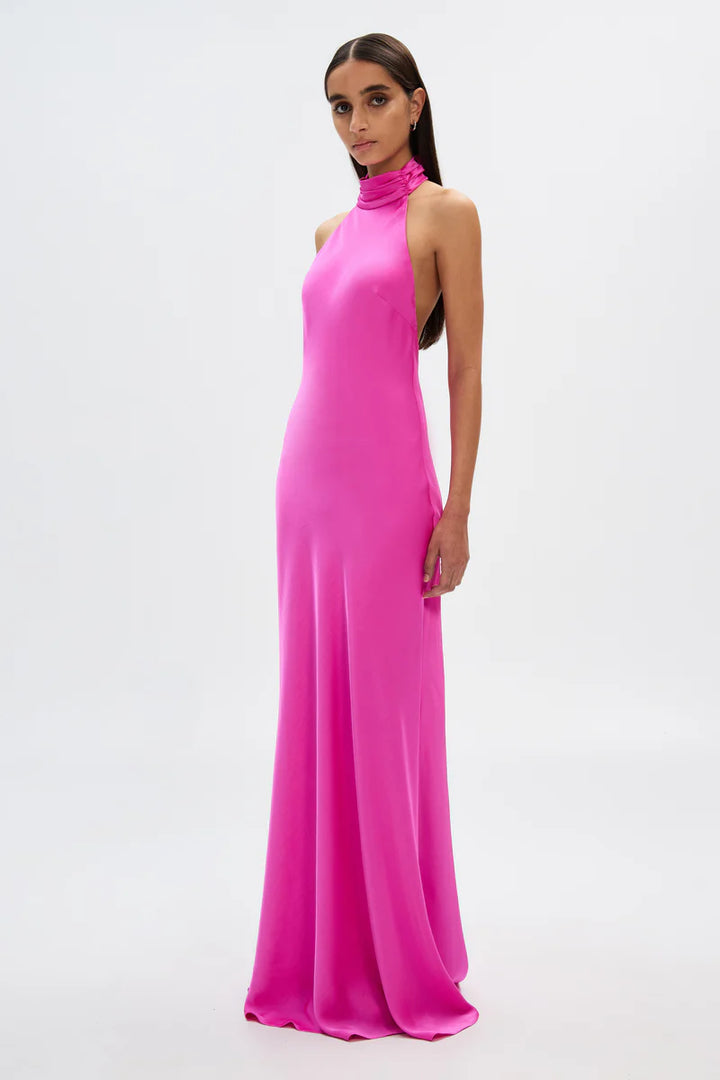 Evianna Satin Dress - Hot Pink