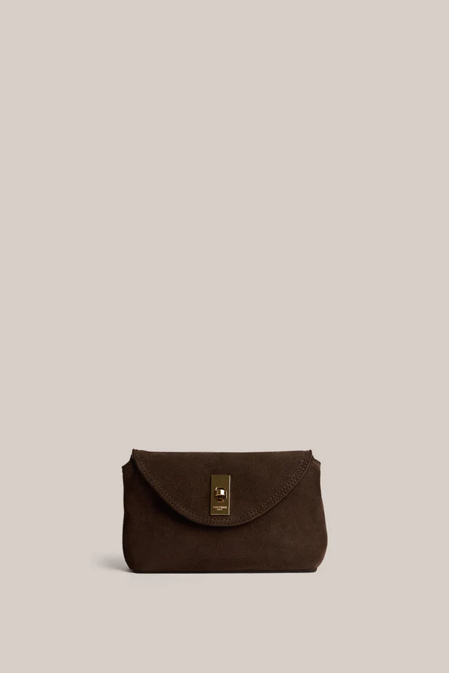 Sloane Suede Mini Crossbody Clutch - Dark Chocolate