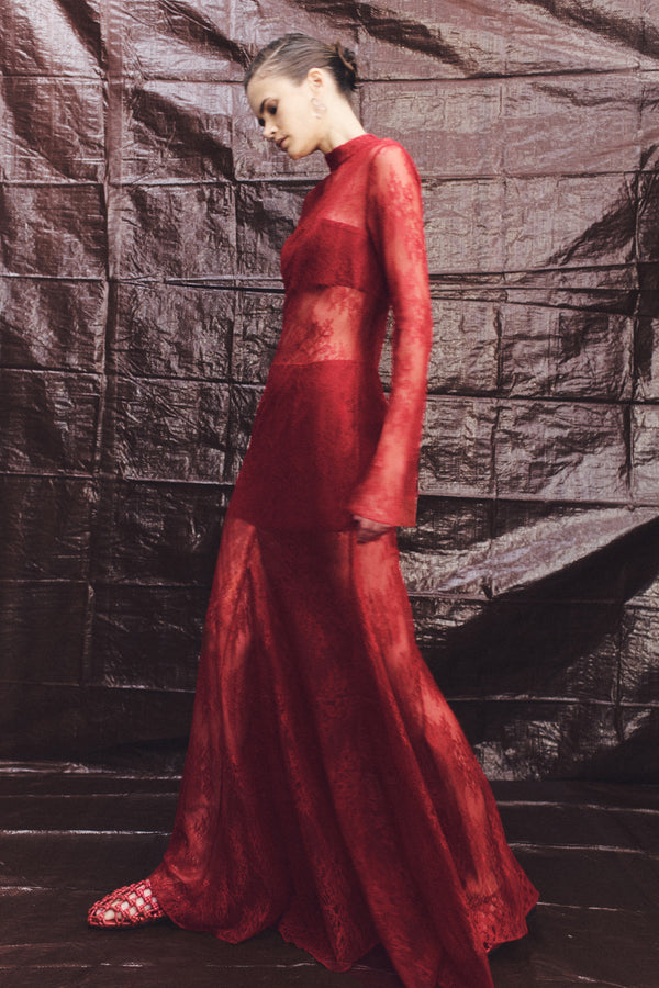 Labyrinth Lace Maxi Dress - Cherry