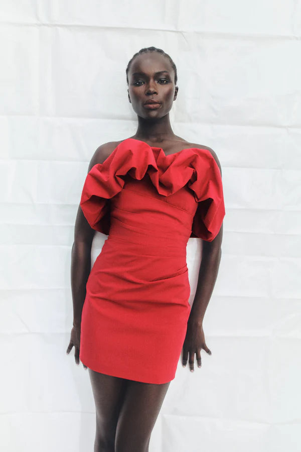 Campbell Strapless Bubble Mini Dress - Goji