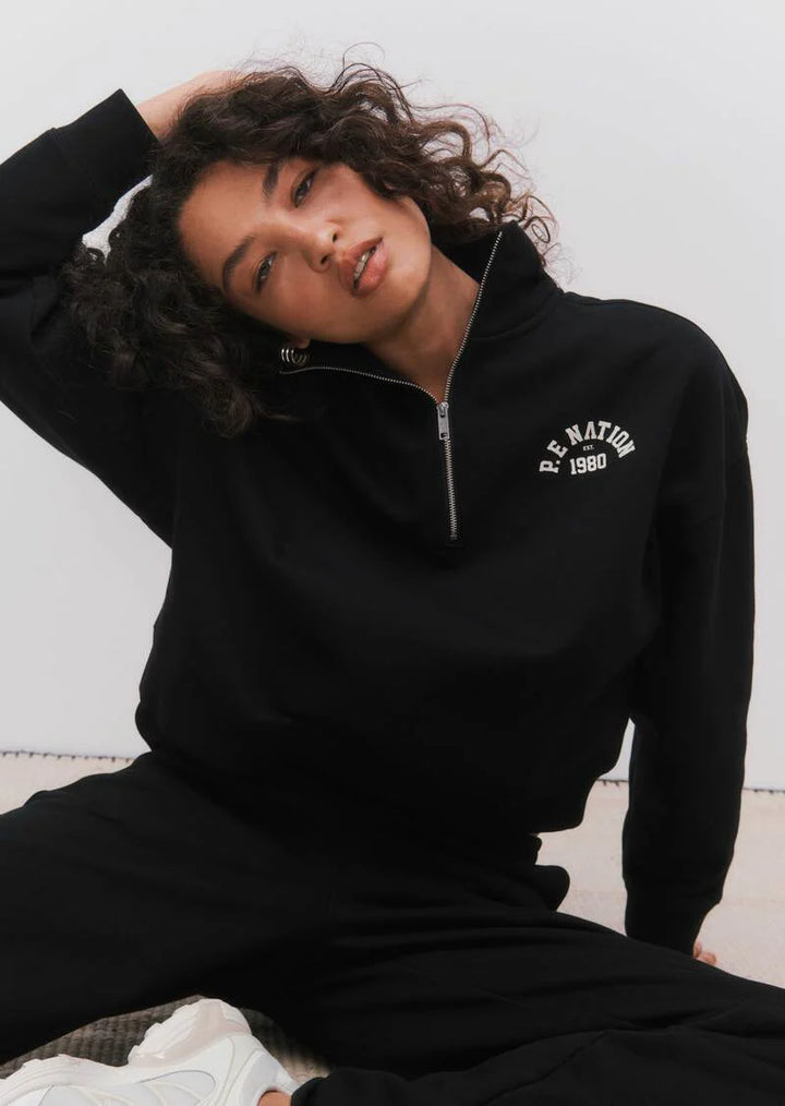 Established Oversized Quarter Zip Sweat - Black