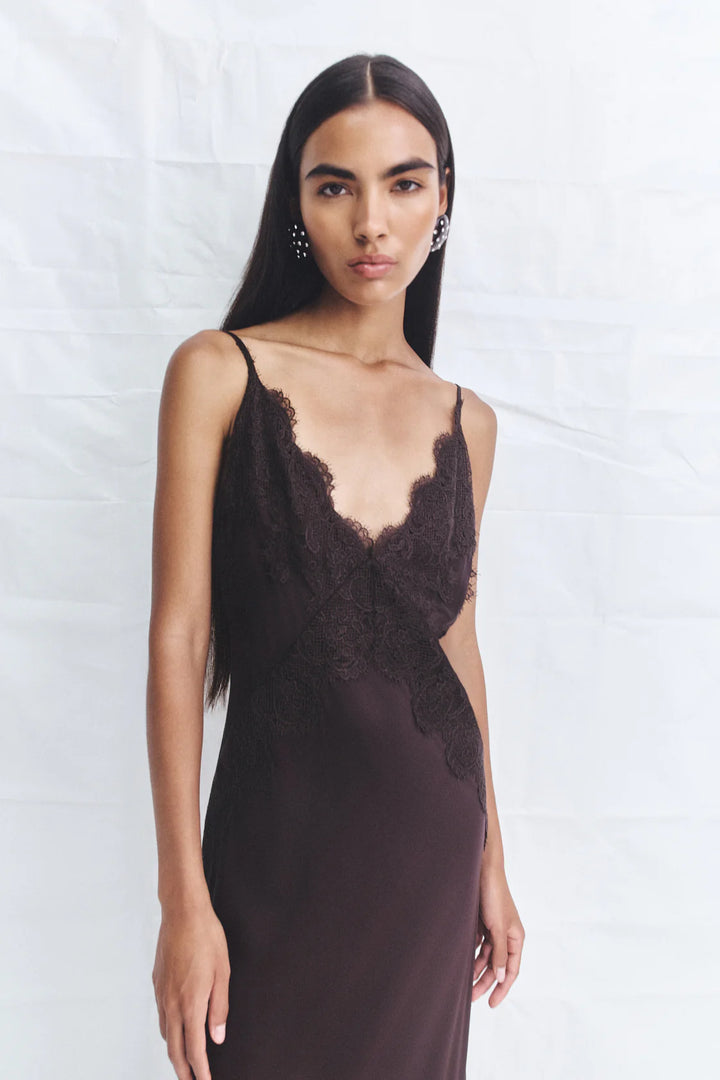 Simona Lace Slip Maxi Dress - Espresso