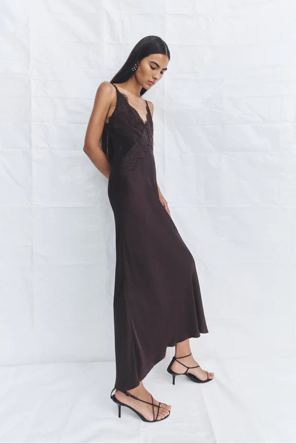 Simona Lace Slip Maxi Dress - Espresso