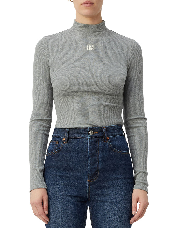 Nora Rib LS Top - Grey Marle