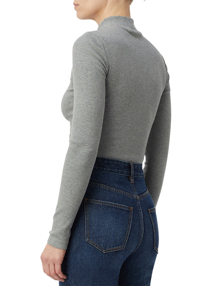 Nora Rib LS Top - Grey Marle