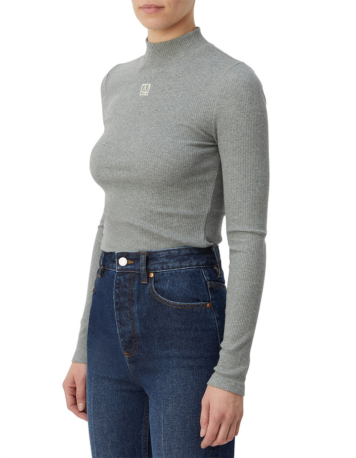Nora Rib LS Top - Grey Marle
