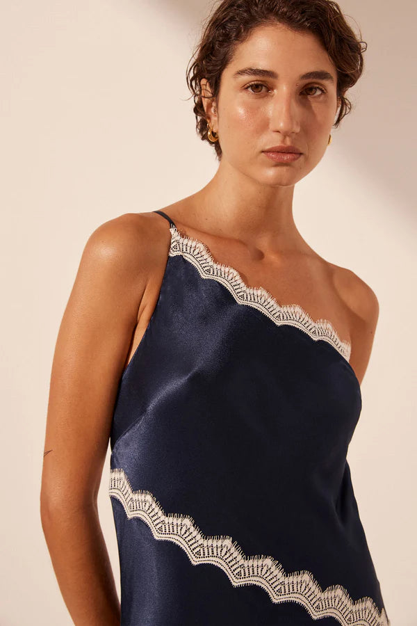 Camille Lace Asym Dress - Deep Midnight/Ivory