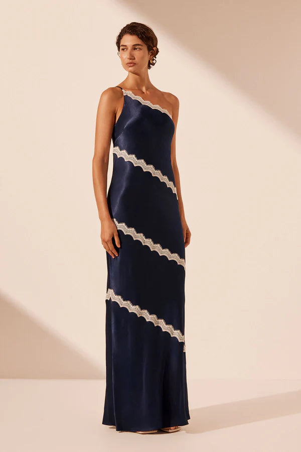 Camille Lace Asym Dress - Deep Midnight/Ivory