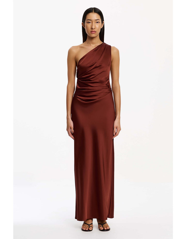 Angela One Shoulder Maxi Dress - Carob