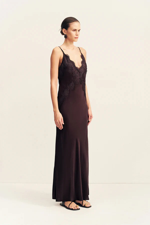 Simona Lace Slip Maxi Dress - Espresso