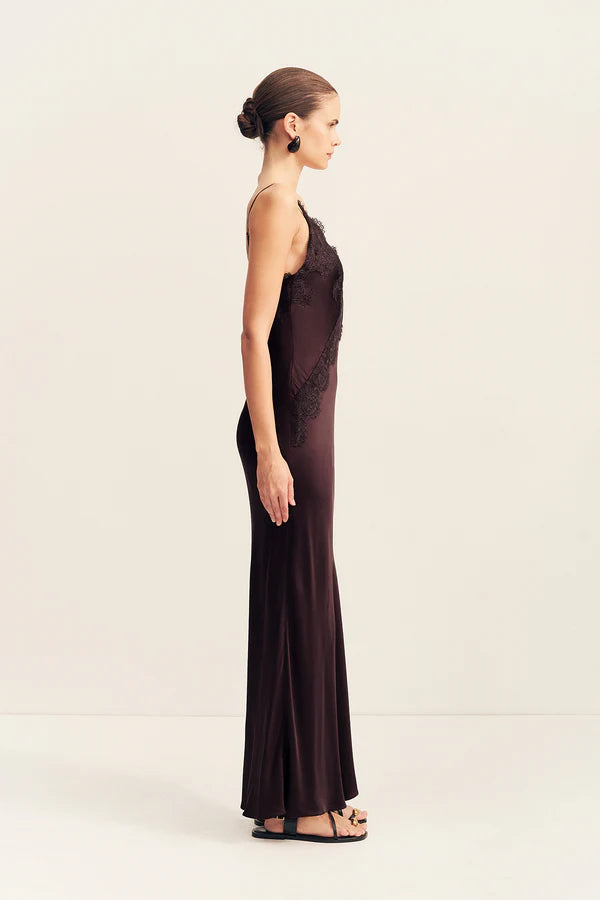 Simona Lace Slip Maxi Dress - Espresso