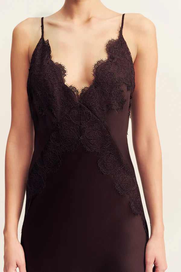 Simona Lace Slip Maxi Dress - Espresso