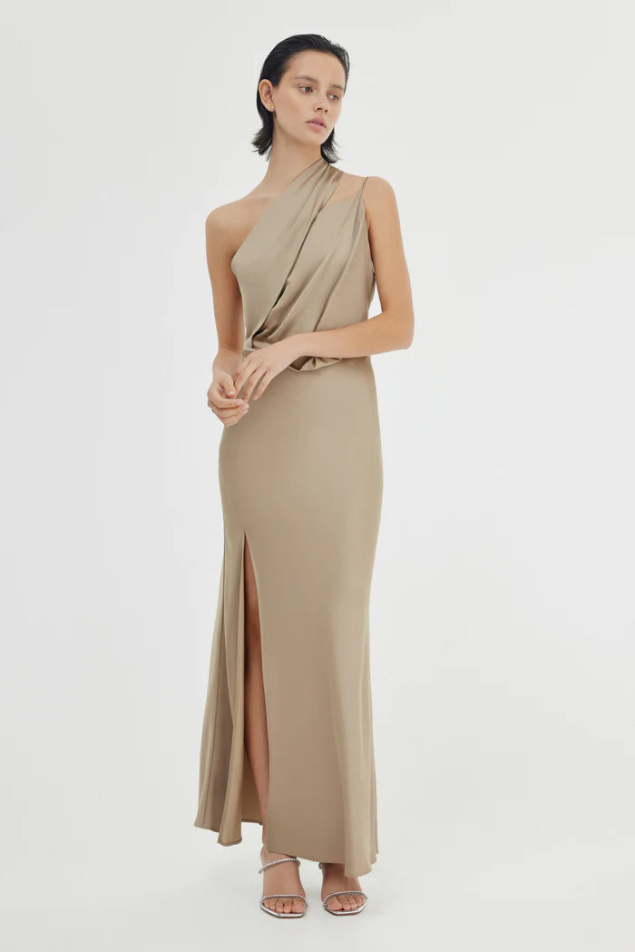 Alessia One Shoulder Dress - Latte