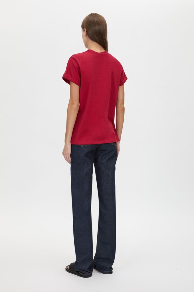Maren Logo Roll Sleeve Tee - Ruby Red