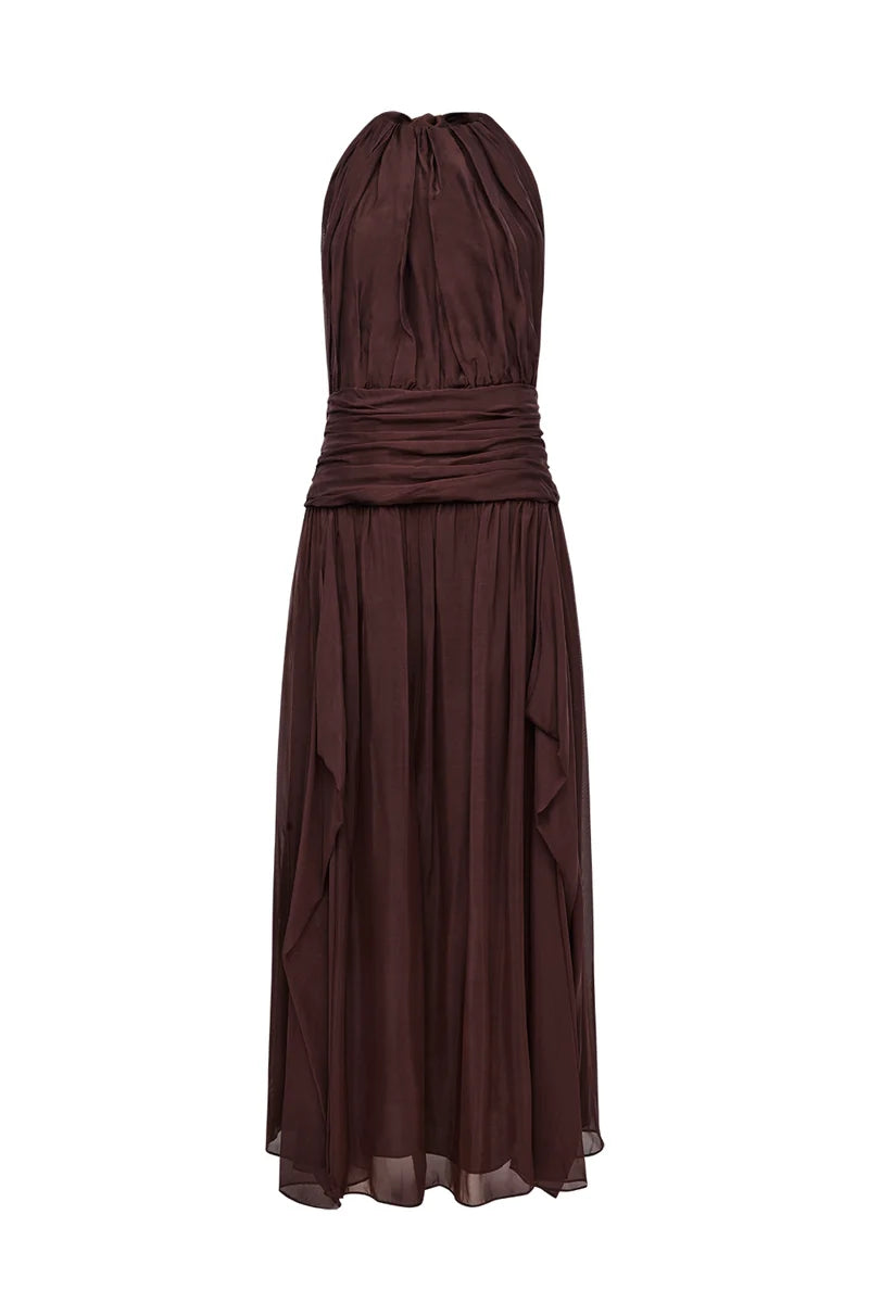 Untamed Allure Halter Dress - Cocoa Brown