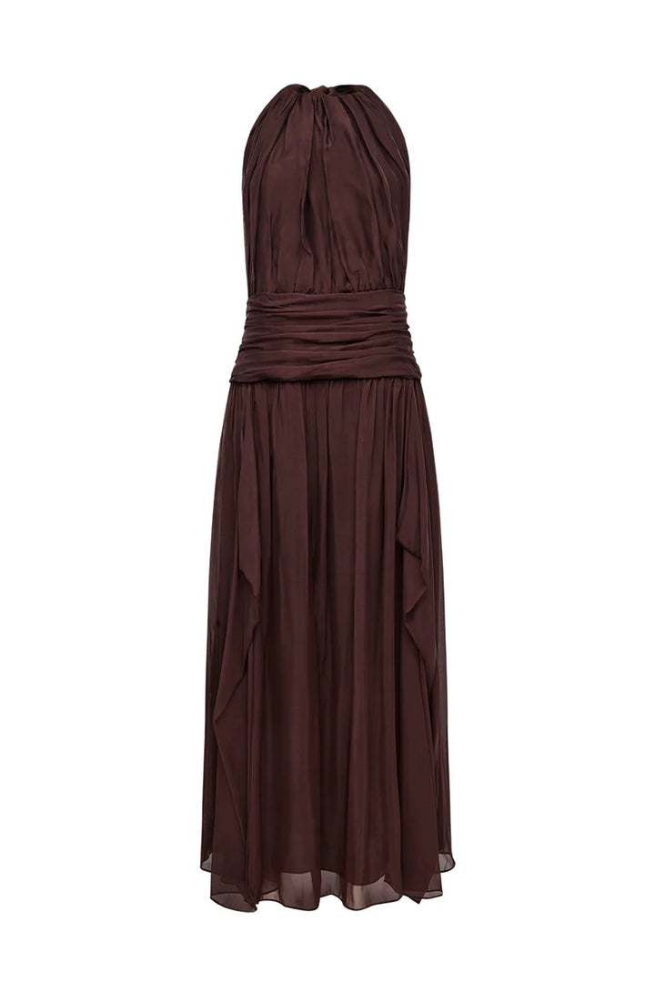 Untamed Allure Halter Dress - Cocoa Brown