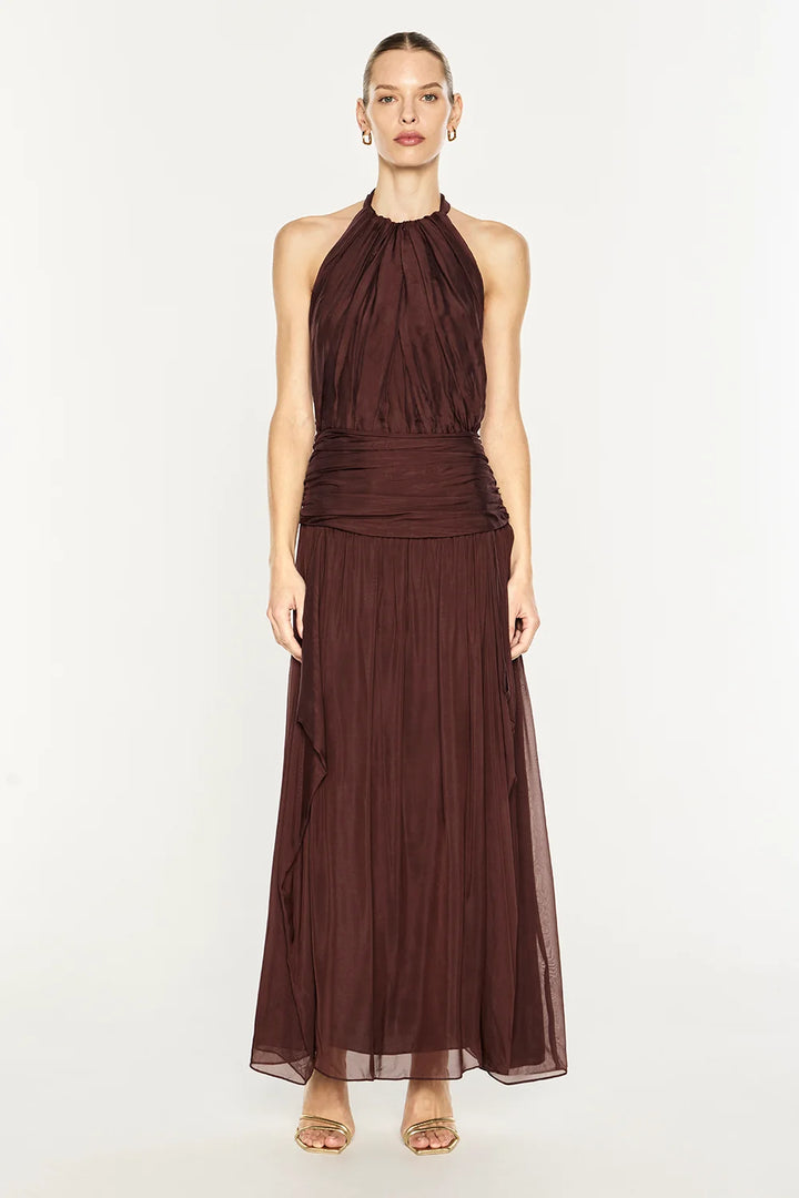 Untamed Allure Halter Dress - Cocoa Brown