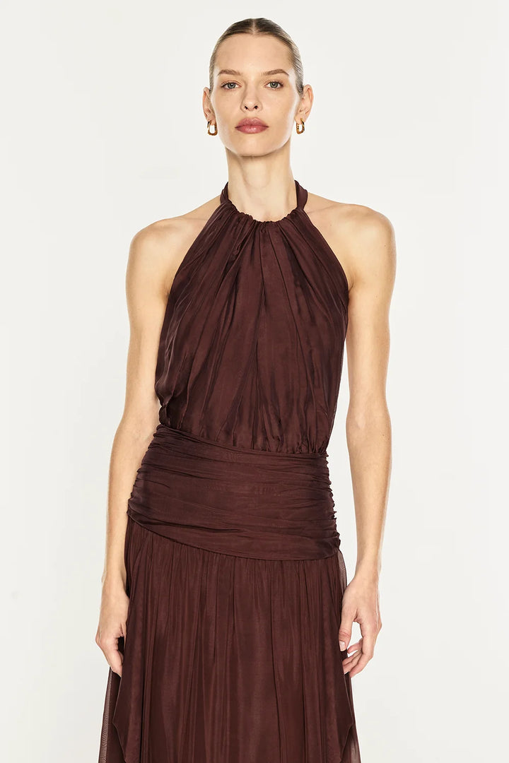 Untamed Allure Halter Dress - Cocoa Brown