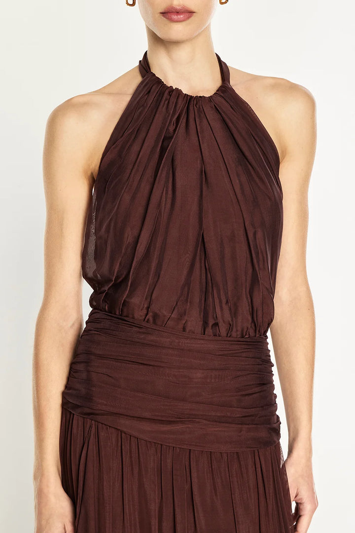 Untamed Allure Halter Dress - Cocoa Brown