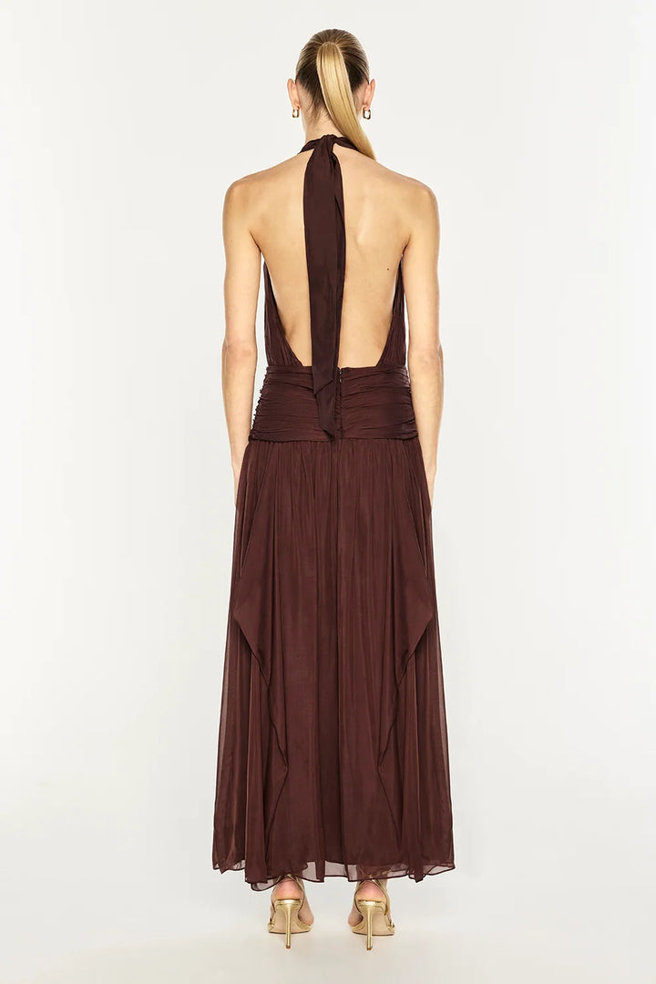 Untamed Allure Halter Dress - Cocoa Brown