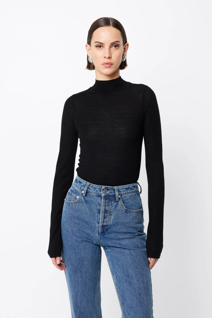 Maine Turtleneck Merino Top - Black