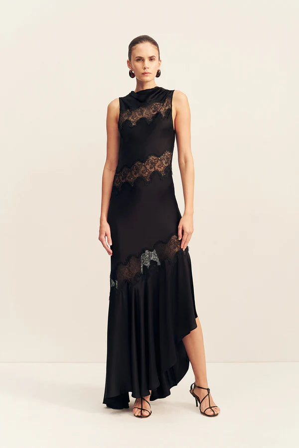 Simona Asymmetrical Paneled Dress - Black