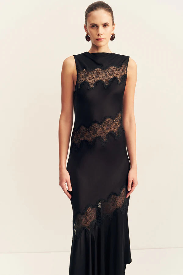 Simona Asymmetrical Paneled Dress - Black