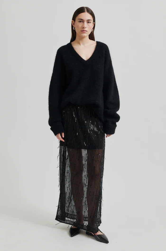 Tassel Maxi Skirt - Black