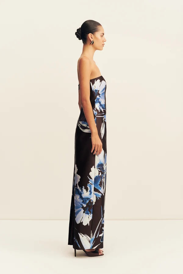 Elsa Panelled Strapless Maxi Dress - Espresso/Blue