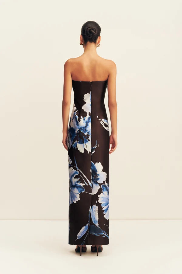 Elsa Panelled Strapless Maxi Dress - Espresso/Blue