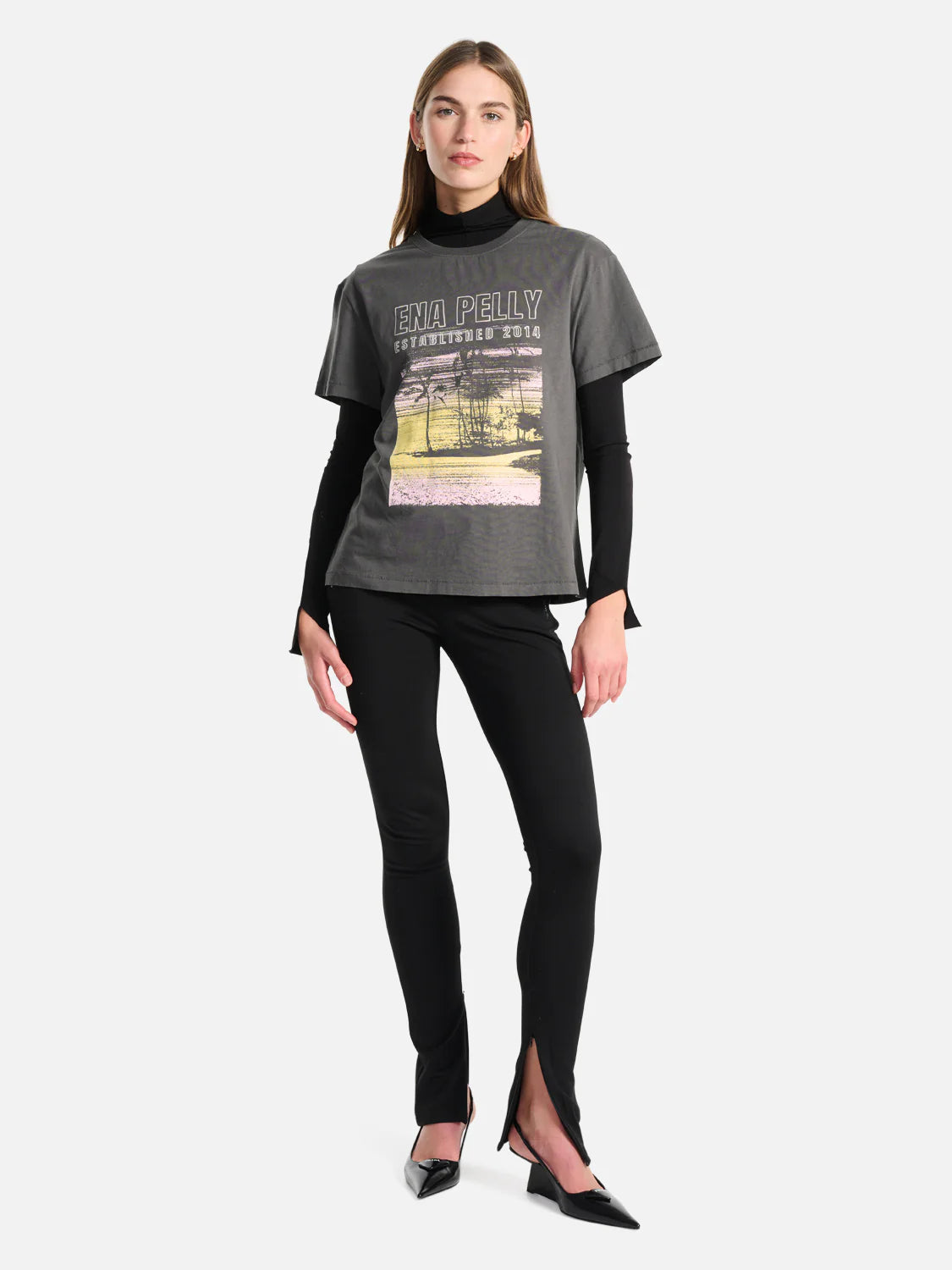 Palms Landscape Relaxed Tee - Charcoal