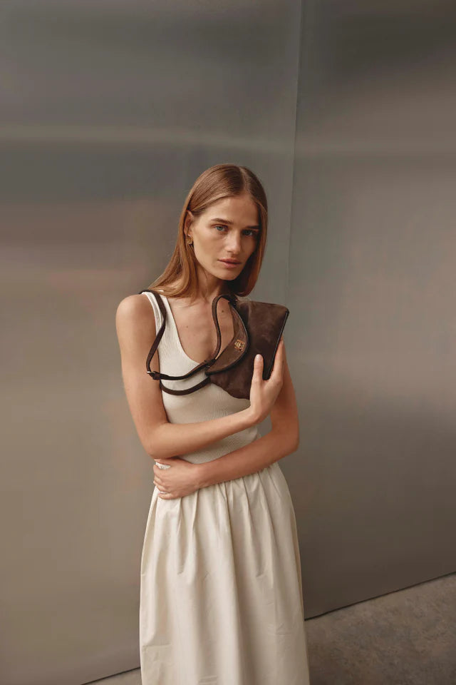 Sloane Suede Mini Crossbody Clutch - Dark Chocolate