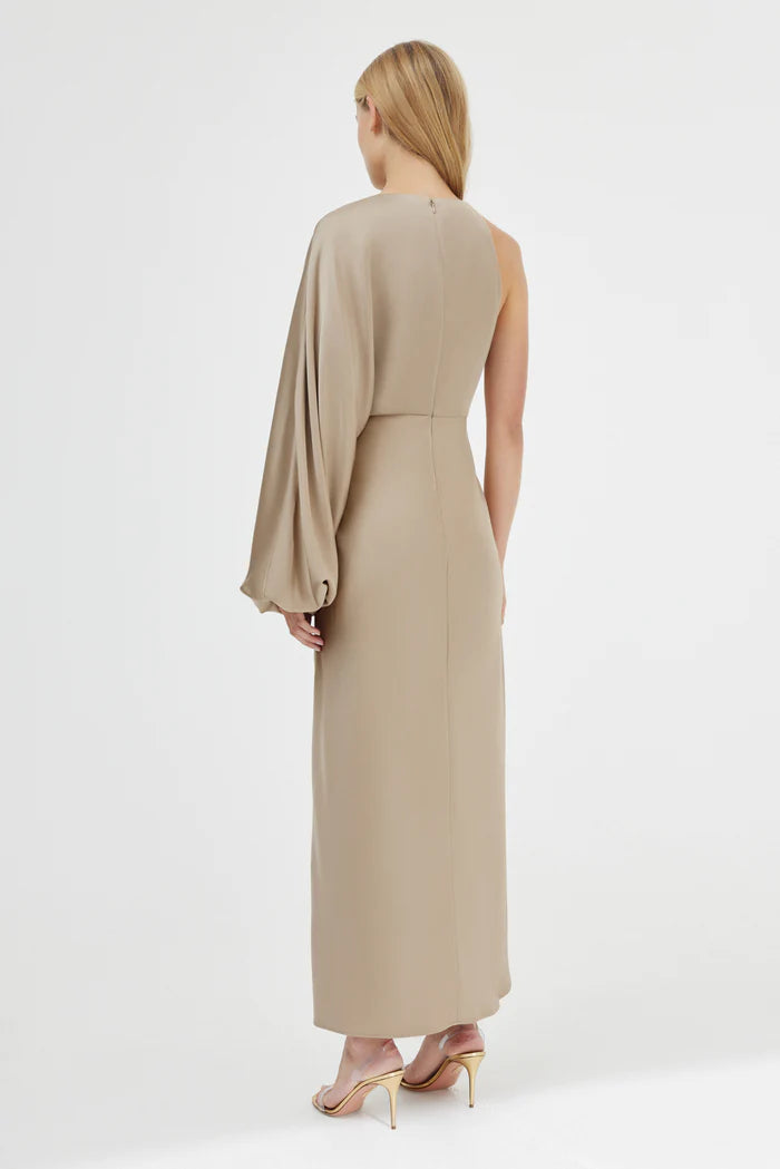 Alessia One Shoulder Long Sleeve Dress - Latte