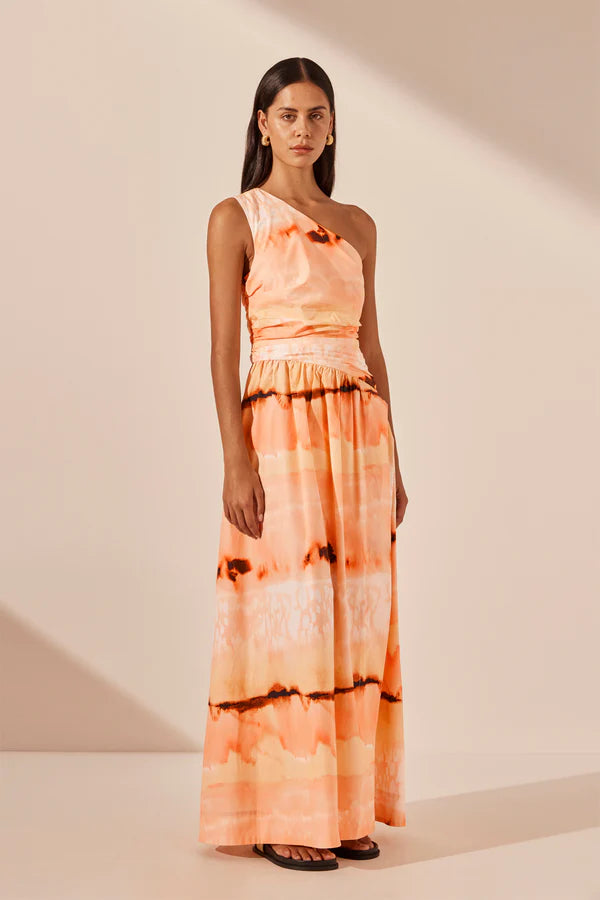 Larissa Gathered Maxi Dress - Peach/Multi