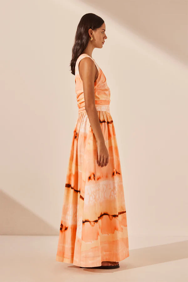 Larissa Gathered Maxi Dress - Peach/Multi